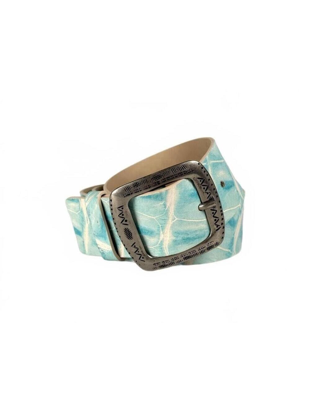 Garuglieri Italy Turquoise Reptile Pattern Embossed Genuine Leather Belt Sz S